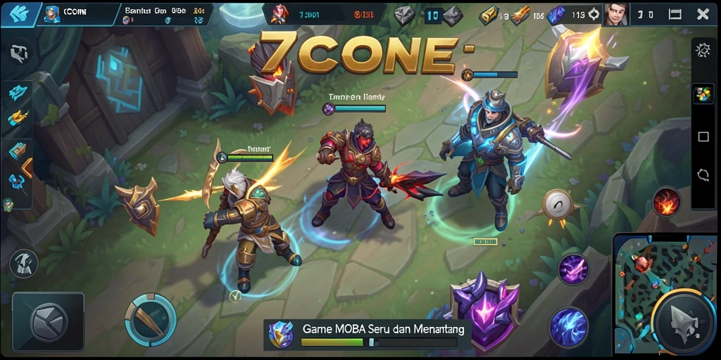 Tampilan gameplay mendebarkan di 7CONE saat bertempur.