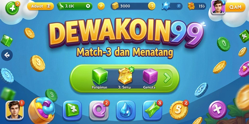 Screenshot DEWAKOIN99 menampilkan gameplay Match-3 yang menarik.