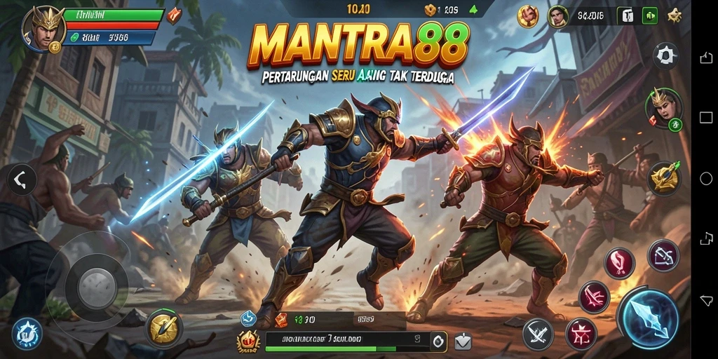 Tampilan gameplay menegangkan dengan aksi seru di MANTRA88.