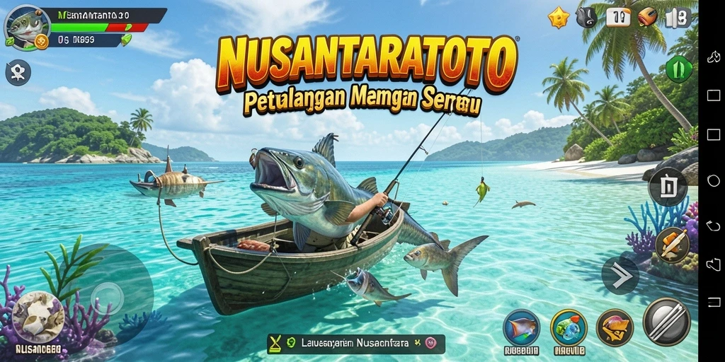 Screenshot gameplay NUSANTARATOTO menunjukkan aksi memancing yang seru.