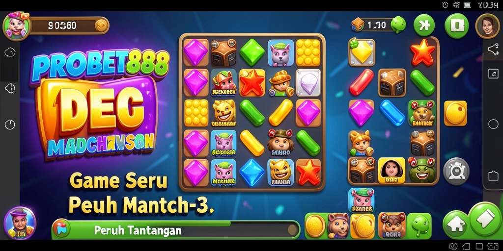 Tampilan gameplay seru dalam PROBET88 saat mencocokkan elemen match-3.